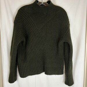 Prologue Womens Sweater Medium M Olive Green Knit Mock Neck Pullover‎ Ribbed